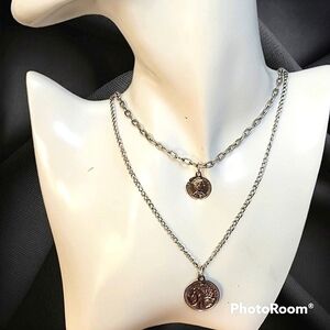 5/$25 Queen Elizabeth II & French Coin Layered Chain Necklace